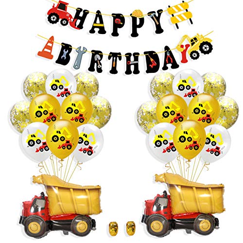 Globo de vehículo de ingeniería, bandera de tracción de excavadora, juego de globos de látex de película de aluminio, decoración de fiesta de cumpleaños con tema de niño
