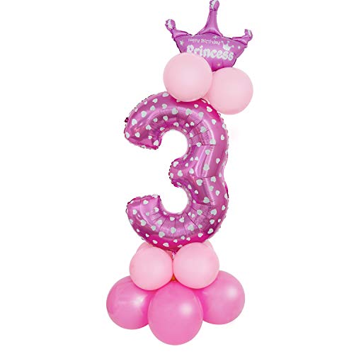 Globo Número Gigante, Comius Sharp 32 Pulgadas Globo Número Cumpleaños para Fiesta de cumpleaños y Aniversarios (Pink Number 3)