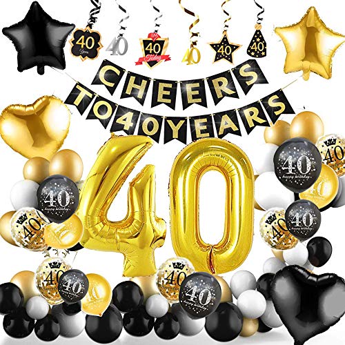 Globos Cumpleaños Decoracione, Feliz Decoración Fiesta Cumpleaños Oro Negro Globos de Látex Impresos, Globo para Hombres y Mujeres Adultos Decoración de Fiesta Manteles