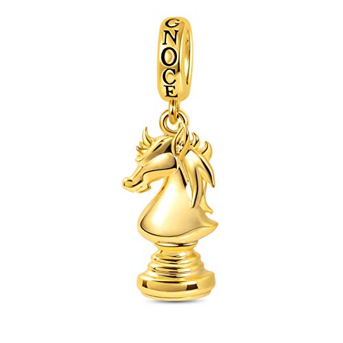 GNOCE Knights of Chess Charms Colgante Plata de Ley 18K Cuentas Chapadas En Oro Charm Fit Pulsera/Collar Para Mujeres Niñas Hija