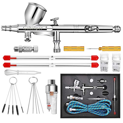 Gohelper Mini Kit Aerógrafo modelismo Profesional Airbrush Doble Acción con limpieza 0.2 0.3 0.5 Boquillas Agujas pistola Aerógrafo para reposteria,pintura,maquillaje facial,uñas,Manicure Cake Gohelper Mini Kit Aerógrafo modelismo Profesional Airbrush Doble Acción con limpieza 0.2 0.3 0.5 Boquillas Agujas pistola Aerógrafo para reposteria,pintura,maquillaje facial,uñas,Manicure Cake