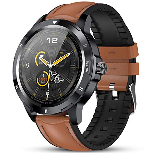 GOKOO Reloj Inteligente Hombres Smartwatch Reloj Deportivo Inteligente Información Notificación Pantalla Táctil Completa Smartwatch Impermeable IP68 Compatible con Android iOS (marrón)