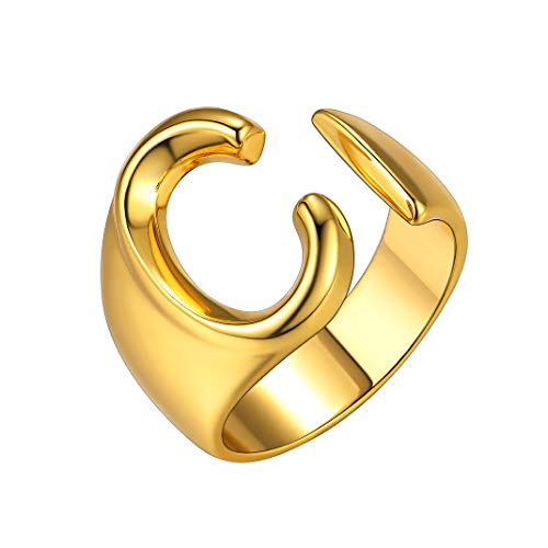 GoldChic Jewelry Boutique Women Engagement Open Ring - Inicial Letter C Alphabet Charm Ring - Anillo de Compromiso latón con baño de Oro - Gratis Caja de Regalo
