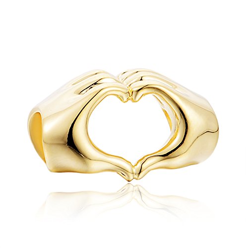Golden Charms – colgante de manos con corazón – para pulseras y collares- plata bañada en oro de 18, encaja en pulseras Pandora, Chamilia, Trollbeads Golden Charms – colgante de manos con corazón – para pulseras y collares- plata bañada en oro de 18, encaja en pulseras Pandora, Chamilia, Trollbeads