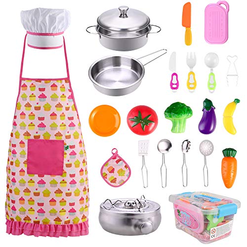 GOLDGE 24 PCS Niños Juguetes de Cocina Acero Inoxidable Utensilios de Cocina Culinario Mini Cocina de Juguete de Acero Inoxidable Cocina Play House GOLDGE 24 PCS Niños Juguetes de Cocina Acero Inoxidable Utensilios de Cocina Culinario Mini Cocina de Juguete de Acero Inoxidable Cocina Play House