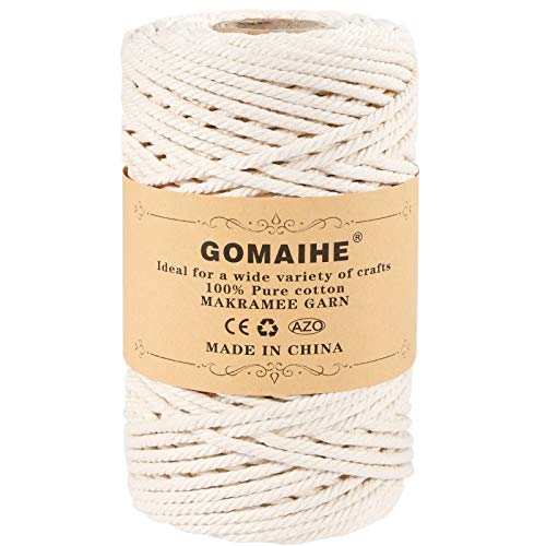 GoMaihe Macrame Cuerda, 5mm x 100m Cordón Hilo de Algodón Natural Colgante de Pared de Macramé, Bricolaje Artesanía Colgante de Pared Colgador de Planta Tejido Cordón Tejer Decoración Envolver, Beige