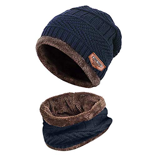 Gorro de Invierno para Hombre, con Bufanda y Forro Polar,Conjuntos de Bufanda de Sombrero Grueso de Invierno para Hombres y Mujeres,Gorra Casual cálida de Punto para Nieve (Armada, 1PC)