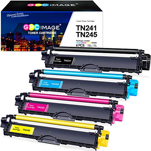 GPC Image TN241 TN245 Cartucho de tóner Compatible para Brother DCP-9020CDW DCP-9015CDW HL-3140CW MFC-9330CDW MFC-9340CDW MFC-9140CDN HL-3150CDW HL-3170CDW(1 Negro,1 Ciano,1 Magenta,1 Amarillo)