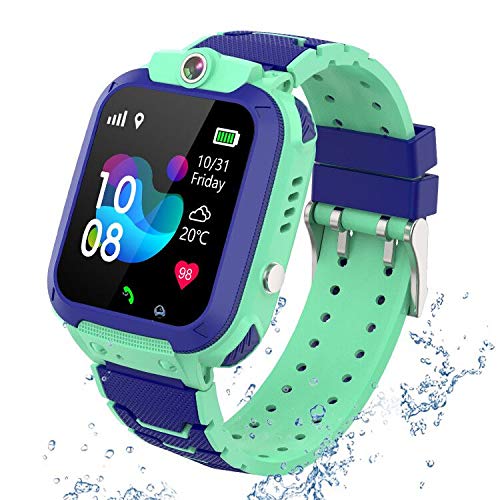 GPS Reloj Smartwatch para niños, impermeable GPS Rastreador Reloj anti-perdida de teléfonos inteligentes SOS, llamada bidireccional juegos matemáticas - regalo para para Niños Niña 3-12 Años,Mint blue