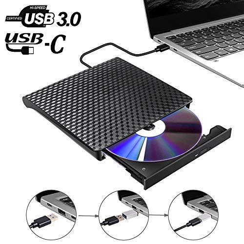 Grabadora DVD CD Externa USB 3.0 USB Type-C, USB Portátil C Quemador DVD RW Externo Óptico Superdrive Compatible con MacBook Pro/Air/iMac/Laptop/Windows/PC