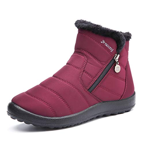 gracosy Botas de Mujer 2020 Otoño Invierno Goma Encaje Forro de Piel Punta Redonda Botas de Nieve Zapatos de Trabajo Formal Calzado Antideslizante Ligero Botines Que Caminan