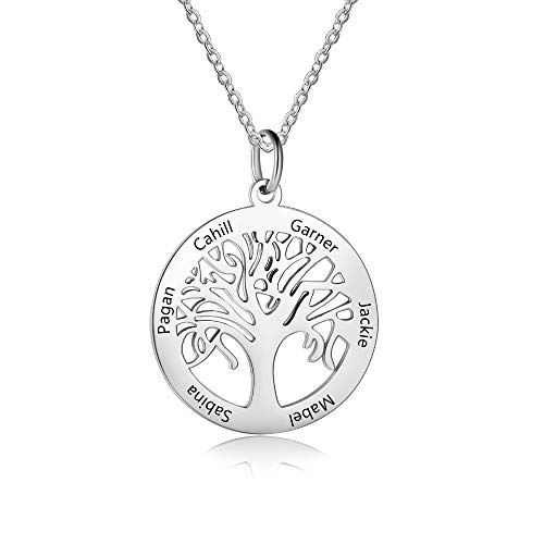 Grand Made Collar de Plata Personalizado con 6 Nombres con Colgante de árbol de la Vida con Regalo Grabado para la Abuela para Mujer para Mujer joyería Familiar