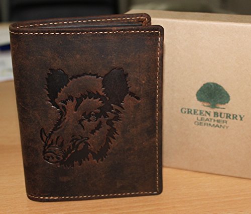 Greenburry/lefox G701 Wildboar - Cartera marrón con jabalí, para amantes de la caza, piel Greenburry/lefox G701 Wildboar - Cartera marrón con jabalí, para amantes de la caza, piel
