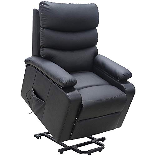 gridinlux. Sillón Relax Extra Acolchado Levanta Personas Negro. Elevación Automática con Mando, Reclinable, Masaje y Calor Lumbar. 8 Motores, 4 Zonas de Masaje, 5 Modos, Fácil de Limpiar