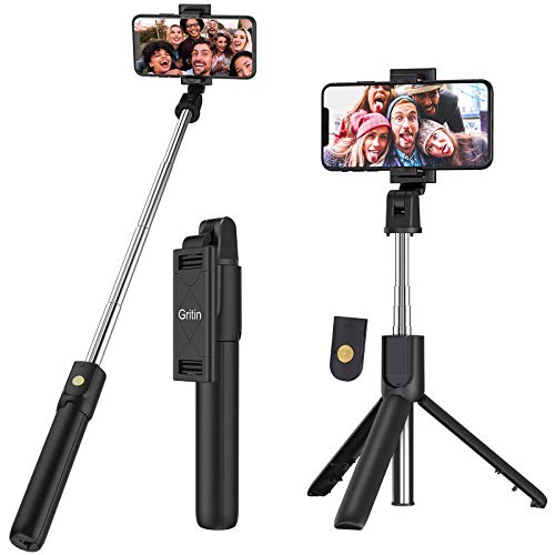 Gritin Palo Selfie Trípode, 3 en 1 Selfie Stick Móvil Bluetooth con Inalámbrico Control Remoto, Monópode Extensible para Phone 11 Pro Max / 11 Pro / XS Max / XR / 8, Galaxy S10 / S9 , Huawei, Xiaomi