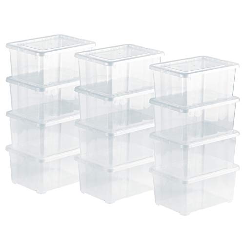 Grizzly 12 x Caja de Almacenaje con Tapa de 1,7 L - Cajón de Plástico Transparente Apilable - Caja Multiusos Organizador de Armarios para Ordenación de Ropa