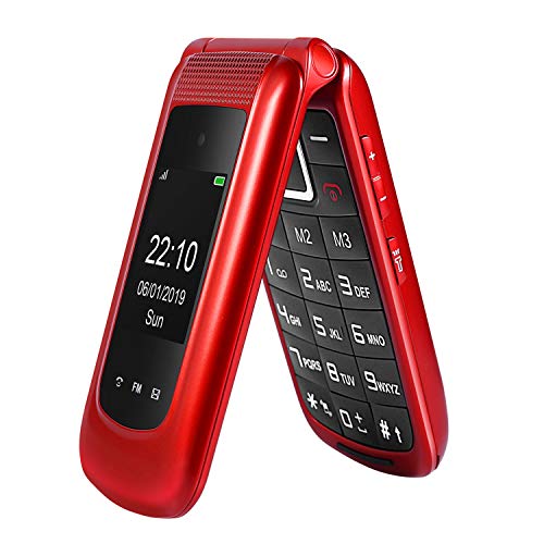 gsm Teléfono Móvil Simple para Ancianos con Teclas Grandes,SOS Botones,ácil de Usar telefonos basicos para Mayores (Rojo)