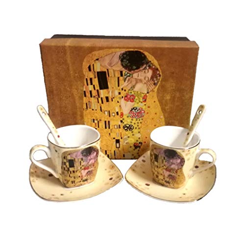 Gustav Klimt Der Kuss - Juego de tazas de café (6 unidades, porcelana), color crema Gustav Klimt Der Kuss - Juego de tazas de café (6 unidades, porcelana), color crema