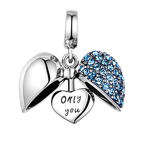 GW Silver Charm S925 Crystal Charm Lady Beaded Bracelet European Bracelet Necklace y Pandora Bracelet Charm Adecuado para Damas Niñas Mamá (Azul-Only You)