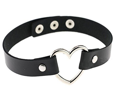 Gysad PU Collares Cortos Forma de corazón Choker Punk Collares Mujer Joven size 39cm x1.7cm (Negro)