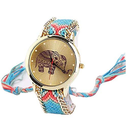 Gysad Reloj de Pulsera Estilo Hippie Reloj de Cuarzo Mujer Diseño de tejiendo Reloj de Pulsera Mujer Patrón de Elefante Reloj de Cuarzo Vintage