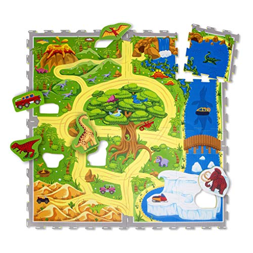 Hakuna Matte Alfombra Infantil Puzzle Diseño Coches 1,2 x 1,2m- 16 Piezas Interconectadas para el Piso - Alfombra Puzzle 20% + Gruesa – Certificado EN-71 Sin Olor – Empaque Caja de Cartón Reciclable