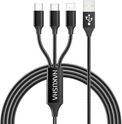 HAKUSHA 3 en 1 Multi Cable de Carga, 2M Nylon Multi USB Cargador Cable Múltiples Micro USB Tipo C para Android Samsung Galaxy S10/S9/ S8/ S7/ A5, Huawei P30, P20,Honor