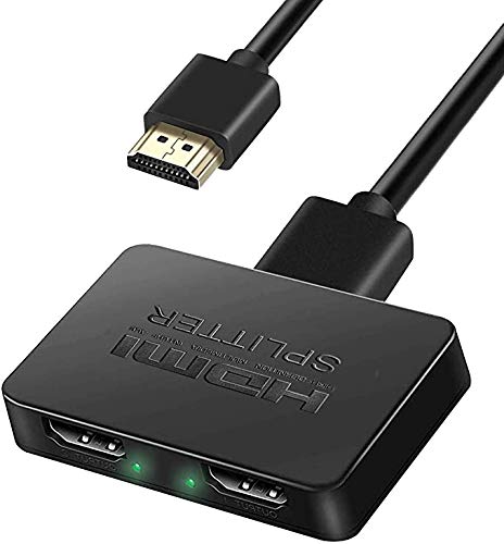 HAL Divisor HDMI 1 en 2 Salida, 4K 3D 1080P Divisor HDMI para Monitores Duales(1 Fuente en 2 Pantallas), 1 Divisor HDMI 1 a 2 Amplificadores para Xbox, PS4, PS3, Reproductor BLU-Ray, DVD, HDTV-Negro