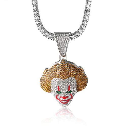 Halukakah Cadena de Oro Hombres Iced out,Platino Plateado en Oro Blanco Payaso Colgante Collar,Cz Completo Diamante de Laboratorios Prong Set,con Cadena Cubana 60cm,Gratis Caja de Regalo Halukakah Cadena de Oro Hombres Iced out,Platino Plateado en Oro Blanco Payaso Colgante Collar,Cz Completo Diamante de Laboratorios Prong Set,con Cadena Cubana 60cm,Gratis Caja de Regalo