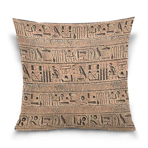 Hancal Throw Pillow Case Cojín Decorativo Funda de Almohada Cuadrada, Egipto Jeroglífico en la Pared Antigua Funda de Almohada para sofá Cama Lados Dobles