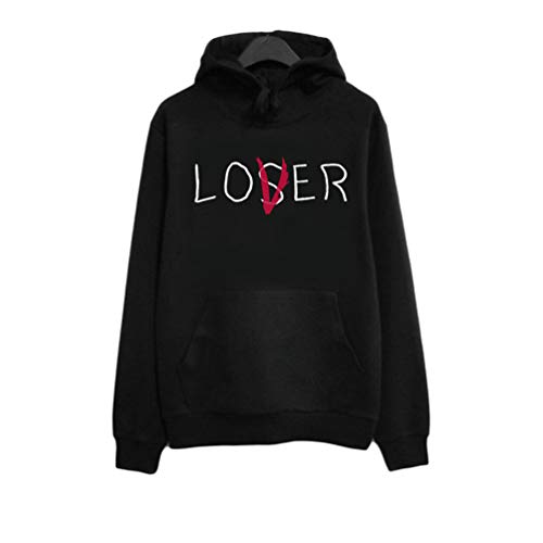 Haobing Sudadera con Capucha para Mujer Partnerlook Hoodies Loser & Lover Pullover Manga Larga con Estampada (Negro #Encapuchado, CN S)