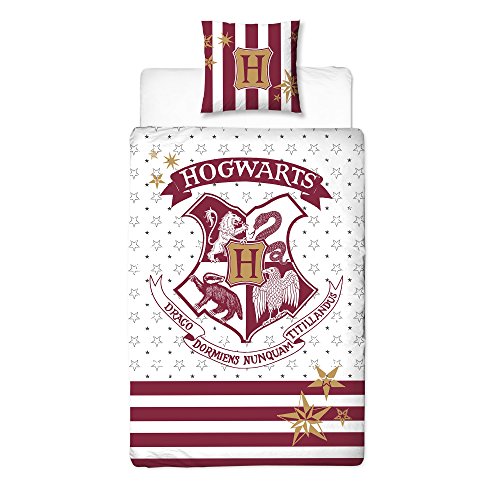 Harry Potter Ropa de Cama Reversible Escudo de Armas de Hogwarts 2 Piezas 80x80cm 135x200cm algodón Rojo Blanco