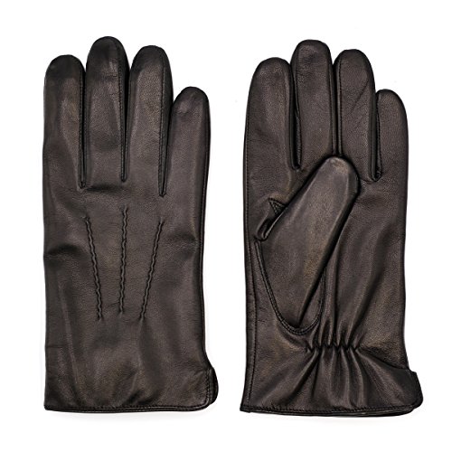 Harssidanzar Hombres Guantes Italianos De Cuero De Piel De Oveja De Con Forro De Cachemir Acabado Vintage Actualización, Negro, L