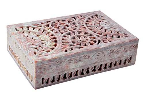 Hashcart Organizador de joyas hecho a mano de esteatita – Hermosa caja de diseño floral (15 x 10 cm)