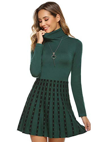 Hawiton Vestido de Punto para Mujer Vestido de Suéter de Cuello Alto Elegante Jersey de Manga Larga de Una Línea para Otoño Invierno Hawiton Vestido de Punto para Mujer Vestido de Suéter de Cuello Alto Elegante Jersey de Manga Larga de Una Línea para Otoño Invierno