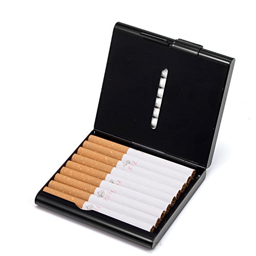 HBF Pitilleras para Hombre Caja De Cigarillo Metal Pitillera Cigarrillos Hombre para Introducir 20 Cigarrillo Negro
