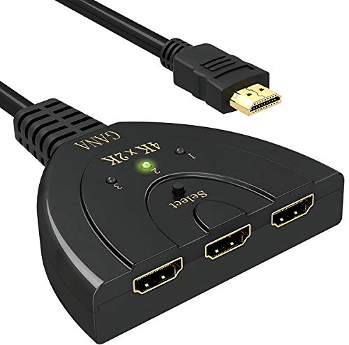HDMI Switch, GANA 3 Puertos HDMI Switcher | HDMI Splitter Soportes Full HD 4K 3D HDMI Conmutador Adaptador para HDTV/Xbox/PS3/PS4/Apple TV/Fire Stick/BLU-Ray DVD-Player(3 IN/1 out)