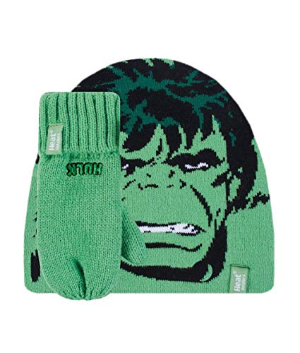 HEAT HOLDERS - Niño Invierno Forro Polar Gorro y Guantes Manoplas (3-6 años, The Hulk)