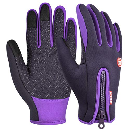 heekpek Guantes de Deportes de Invierno para Hombre Guantes de PU Cálidos con Forro de Lana Gruesa Cremallera Trasera Adicional Guantes de Pantalla Táctil (Púrpura, L)