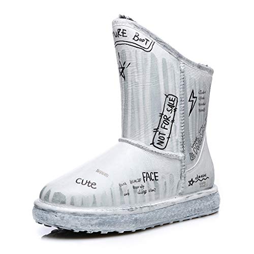 HEG Botas de nieve para mujer de invierno de piel de un garabato botas de tinta pintada a mano nuevo grueso cálido algodón botas (tamaño: 35)