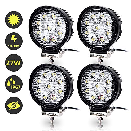 Hengda - Faro de trabajo LED, 4 x 27 W, 12 V y 24 V, luz trasera para tractor, para todoterreno, coche, SUV, camión, coche, faro adicional IP67, resistente al agua, redondo Hengda - Faro de trabajo LED, 4 x 27 W, 12 V y 24 V, luz trasera para tractor, para todoterreno, coche, SUV, camión, coche, faro adicional IP67, resistente al agua, redondo