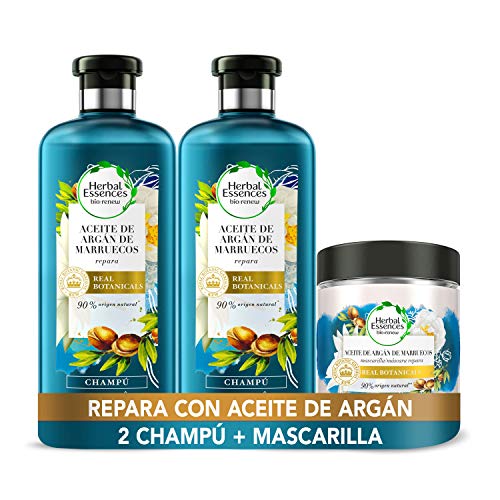 Herbal Essences Aceite De Argán De Marruecos, Pack Reparación 2 Champús 400ml + Mascarilla 250ml, Ph neutro e Ingredientes Naturales, Argan Oil