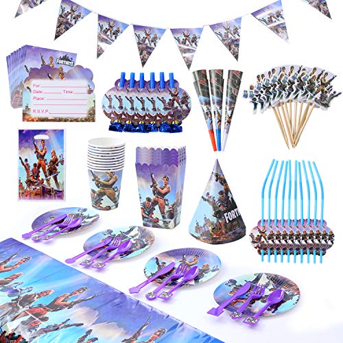 Herefun 137Piezas Game Party Supplies, Accesorios Decorativos de Videojuegos Cumpleaños Vajilla para Fiestas Accesorio Artículos para Fiesta de Cumpleaños Decoracione Banners (B)