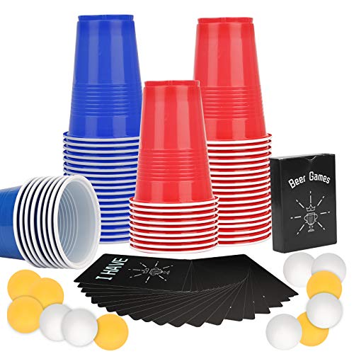 Herefun Beer Pong Kit, Cerveza Pong Tazas de Fiesta, 120 Cerveza Pong + 54 Cartas + 12 Bolas, Tazas de Cerveza Pong para Juegos de Fiesta Celebración