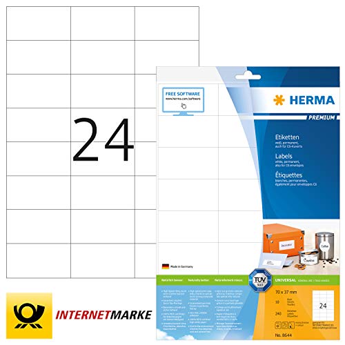 Herma 8644_ A4, 70 x 37 mm - Pack de 240 etiquetas, A4, 70 x 37 mm, color blanco Herma 8644_ A4, 70 x 37 mm - Pack de 240 etiquetas, A4, 70 x 37 mm, color blanco