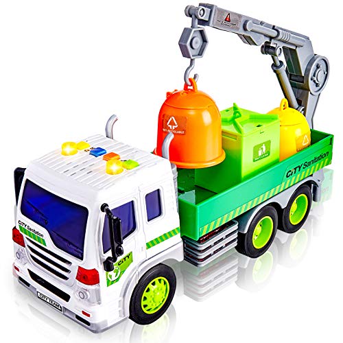 HERSITY Camión de Basura Coches de Friccion Vehiculos de Juguete con Luces y Sonidos y Bote de Basura Regalo para Niño Niña 3 4 5 6 Años