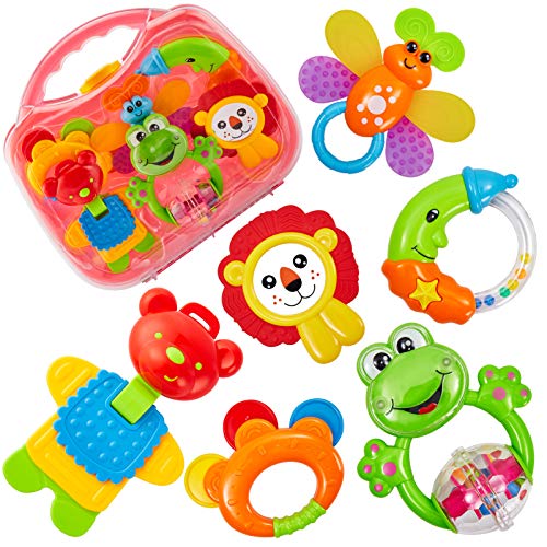 HERSITY Sonajeros y Mordedores Bebe Juguetes Regalo para Bebe Recién Nacido 3 6 9 meses, 6 Piezas con Maletín HERSITY Sonajeros y Mordedores Bebe Juguetes Regalo para Bebe Recién Nacido 3 6 9 meses, 6 Piezas con Maletín