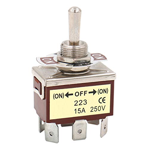 Heschen interruptor de palanca de metal DPDT momentáneo (ON)/OFF/(ON) 3 posiciones 15A 250VAC 6 lengüeta terminal CE