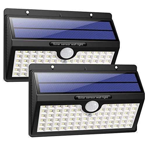 HETP Luz Solar/Foco Solar Exterior LED con Sensor de Movimiento 2000mAh Iluminación de Seguridad 2 Piezas Luces Solares/Lámpara Solar Exterior Inalámbrico Impermeable para Jardín, Garaje, Camino