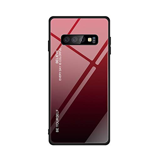 Hexcbay Estuche de Vidrio de la Serie Compatible con Samsung Galaxy S10 Estuche de Vidrio Templado para teléfono Celular Doble Estuche Protector Resistente (Samsung Galaxy S10 Plus, Rojo-Negro)